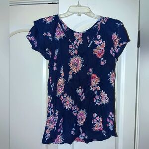 Target Blue and Pink Flutter Sleeve Ruffled Blouse
